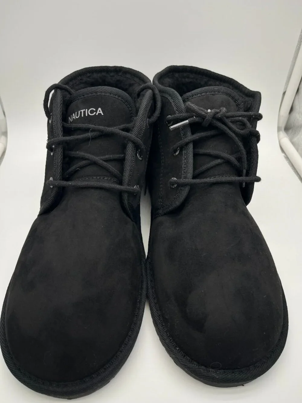 Nautica Men’s Dulverton Lace Slipper Bootie Black Suede Faux Fur Lined Sz 11 NIB